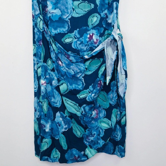 Hilo Hattie Women's Medium Tank Dress Blue Floral Side Tie Wrap Hawaiian BK4 - Picture 2 of 5